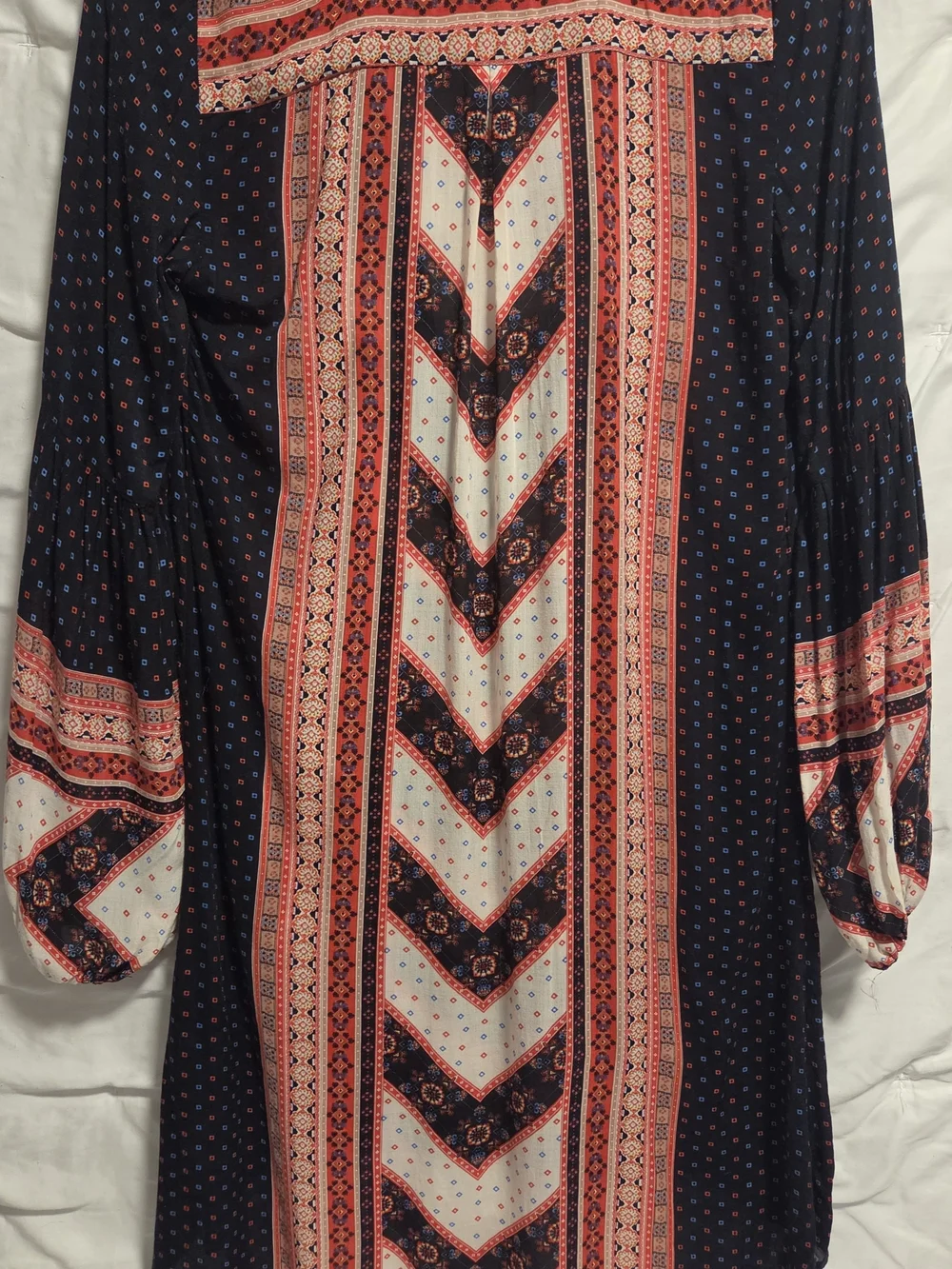 Navy and Coral Printed V-Neck Tunic Dress
